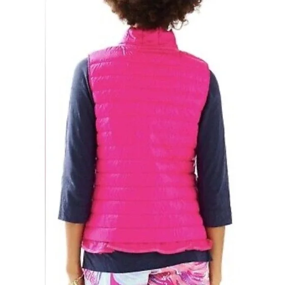 Lilly Pulitzer Cora Vest Size Small Puffer Pink Gorpcore - Picture 2 of 8